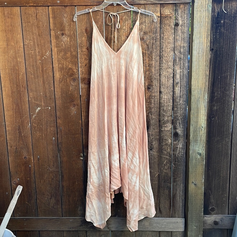 Aakaa Backless Halter Dress Dip-Dye Dusty Rose/ Cream Medium Mid Hi-Low NWOT